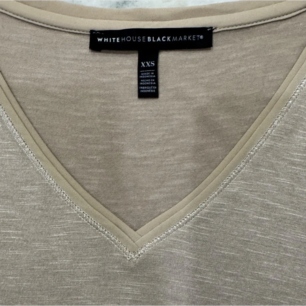 White House Black Market Beige V-Neck Short Sleeve Tee - Picture 12 of 13